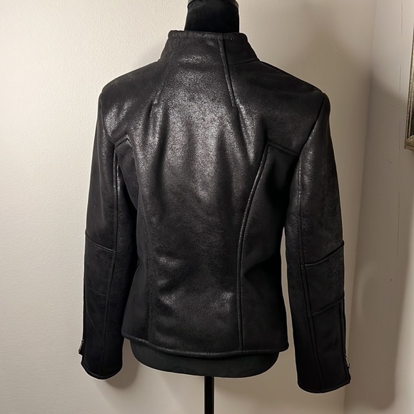 CACHE Moto jacket bomber faux leather faux fur lined Sz M - Picture 4 of 10